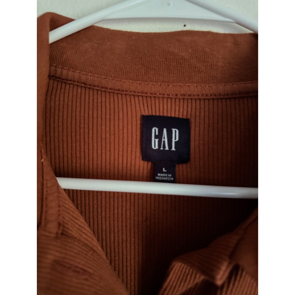 GAP Womens Rust Burnt Orange Ribbed Knit Long Sleeve Button Down Midi Dress L - Picture 4 of 8